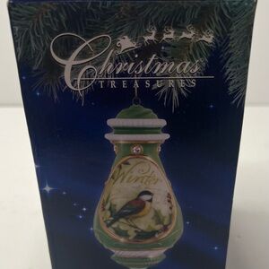 Christmas Treasures  Bird on Branch Porcelain Ornament New In Box Vintage